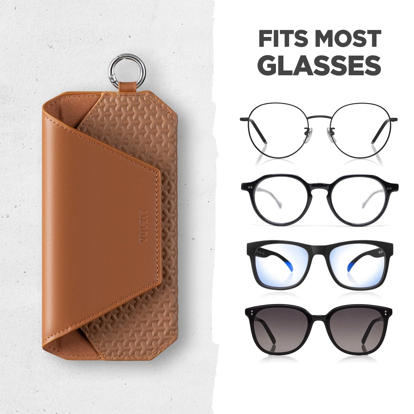 VULKIT Portable Leather Eye Glasses Case for Women & Men, Slim Sunglass Case, Unisex Eyeglass Case, Fit Most Standard Eyeglasses and Sunglasses, Brown