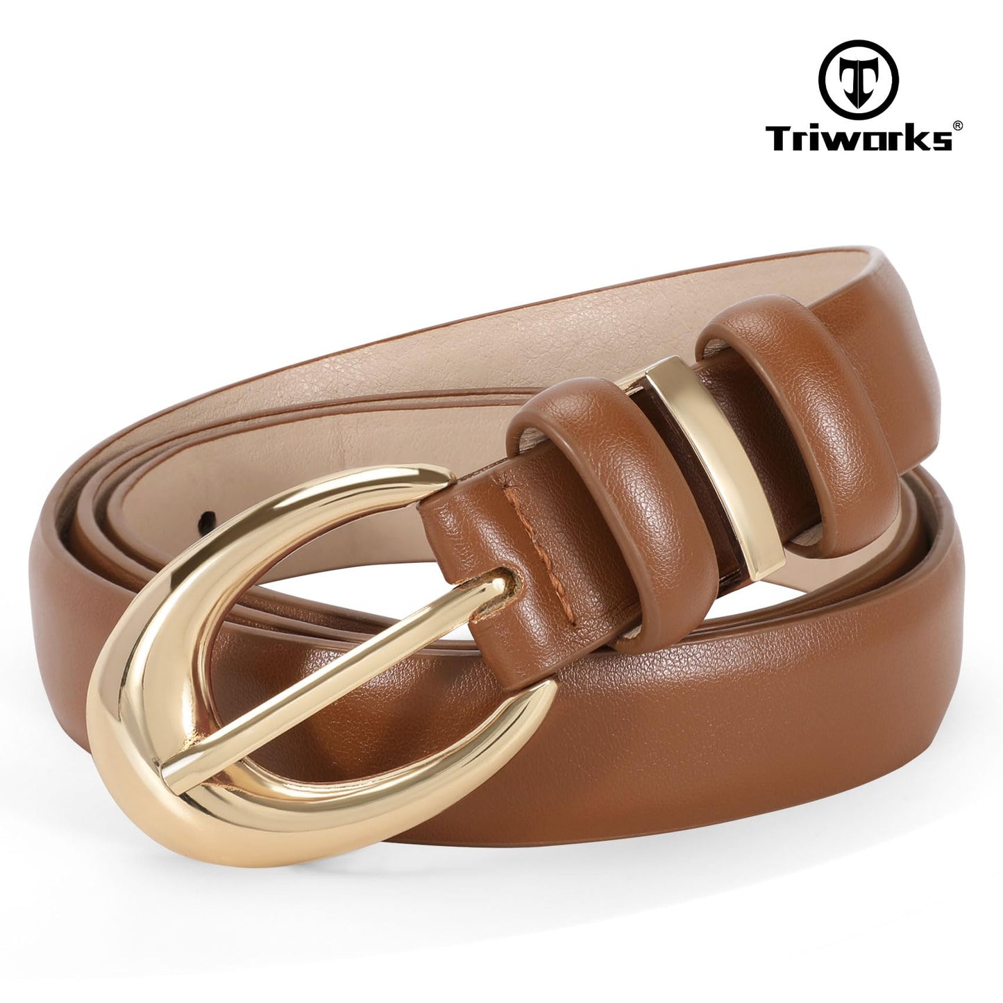 TRIWORKS 3 Pack Women Leather Belt for Jeans Pants Fashion Ladies Faux Leather Belt with Gold Buckle