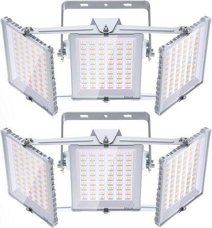 450W 2 Pack 2025 Plus New Upgraded LED Flood Light Outdoor, 45000LM Super Bright Stadium Lights, 6000K Daylight White, IP66 Waterproof, 3 Heads Adjustable Floodlights for Yard, Arena, Garden