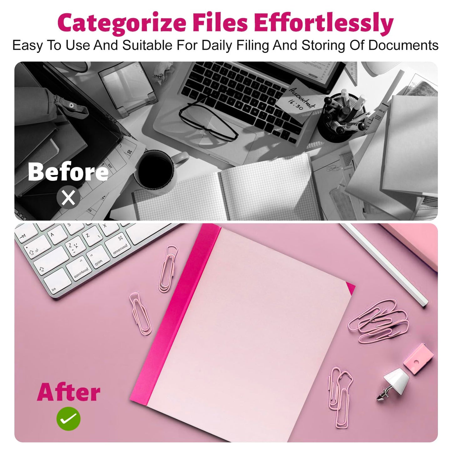 MAKUANG Document Organizer,Folio Folders with Pockets,File Organizer for Paper,Important Documents, Expanding File Folder for Office and School,in Case I Go Missing Binder(Pink,2In Thick)