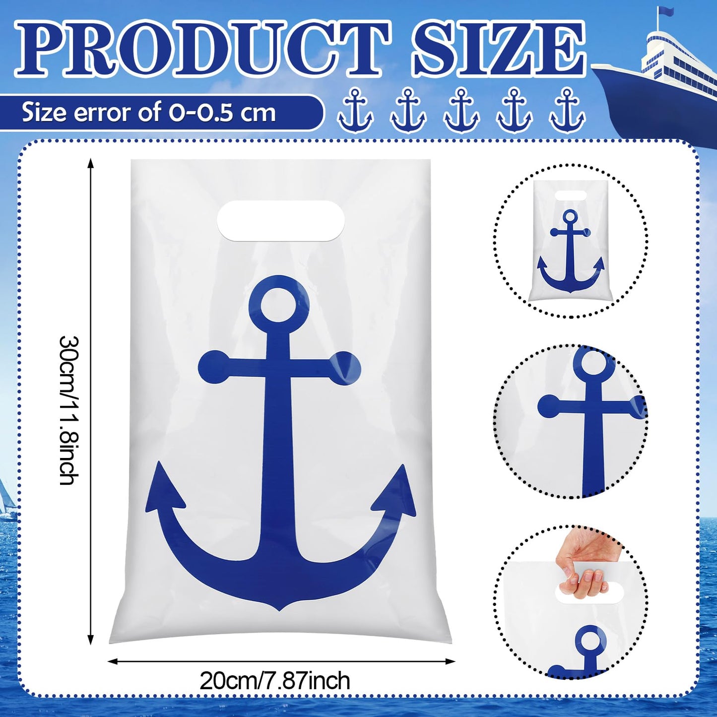 Supervitae 50 Pcs Nautical Anchors Plastic Goody Bags Summer Nautical Party Gift Bags with Handles for Cruise Birthday Wedding Beach Theme Parties Supplies Favors Decor