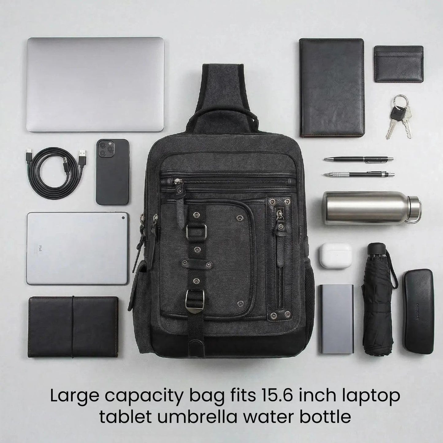 Schkleier Messenger Bag for Men Canvas Sling Bag Crossbody Backpack Laptop Shoulder Bag Hiking Daypacks Casual Tactical