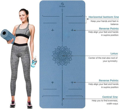 Yoga Mat Non Slip TPE Thick Yoga Mat with Alignment Mark, Large Size 72"L x 32"W x 0.32"Th or 0.24"Th, Anti-Tear Exercise & Fitness Mat for Yoga, Pilates & Floor Workouts (Blue Black, Thickness-6mm)