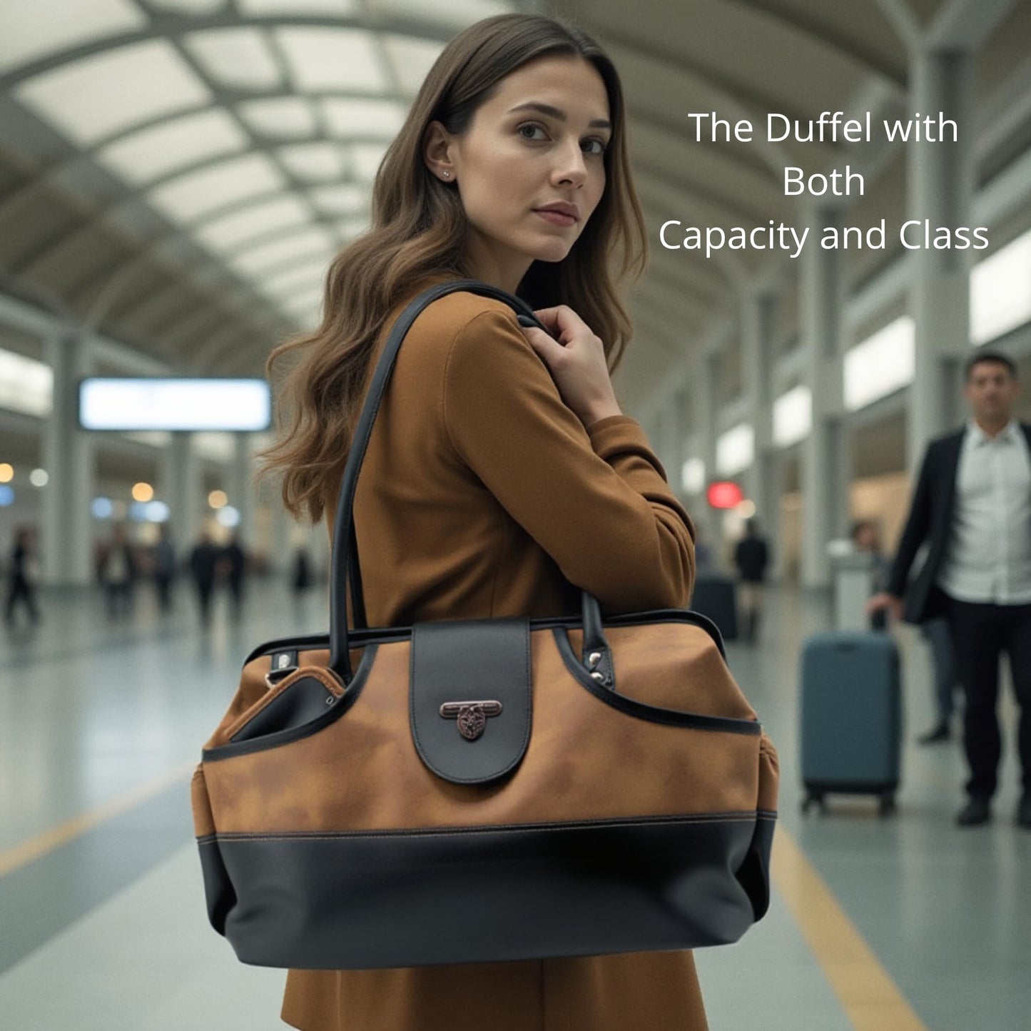 Borsali Weekender Bag for Women - Travel Carry On Duffel -Vegan Leather with Travel Wallet, Packing Cubes & Shoe Covers (Brown)