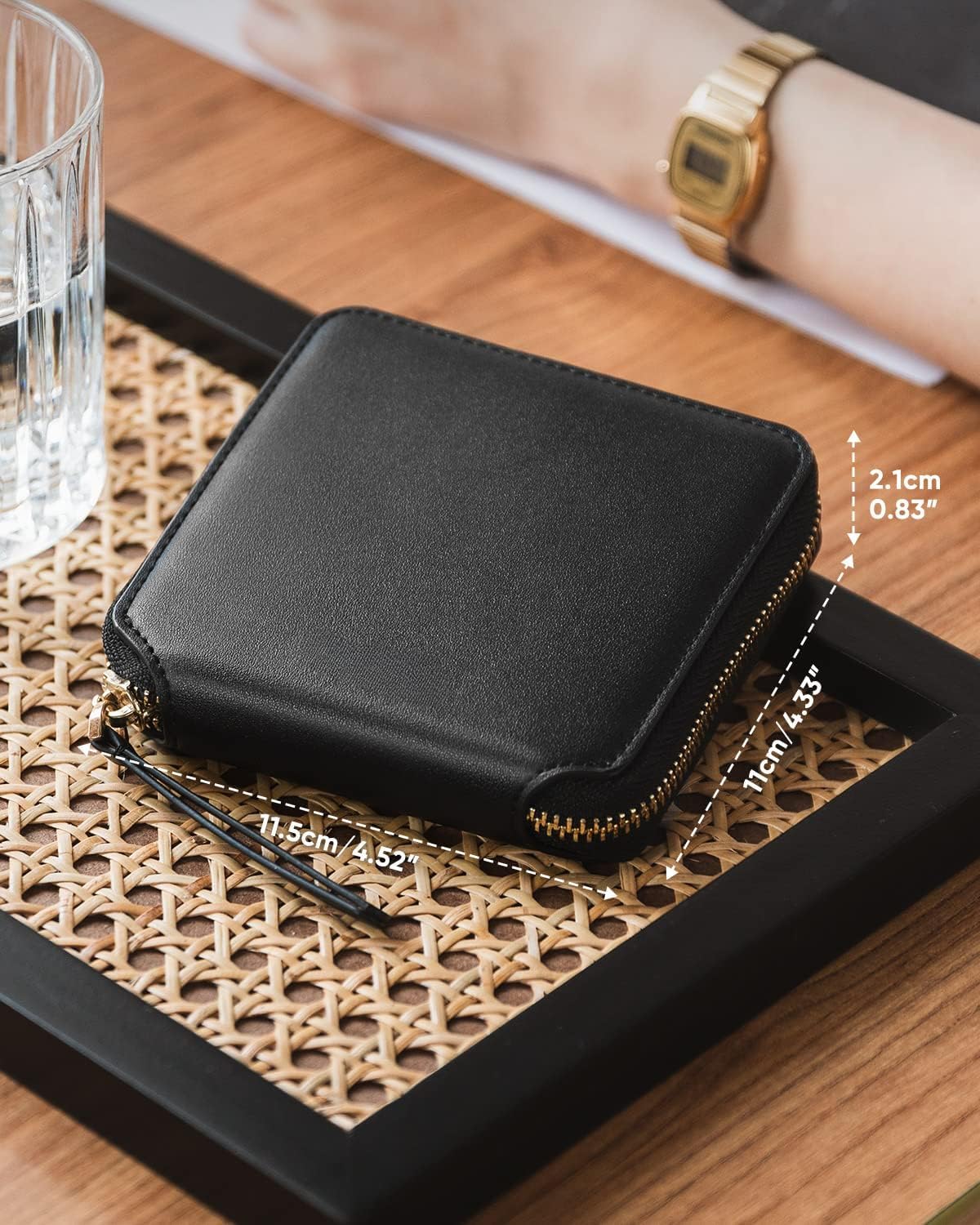 Plinvo Slim Genuine Leather Wallet for Women RFID Blocking Bifold Credit Card Holder with Zipper Pocket (Black)
