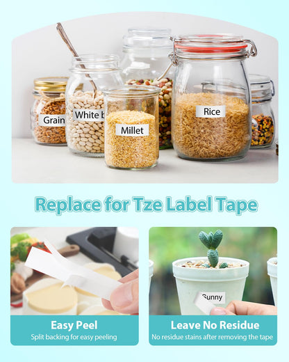 10 Pack Tze Label Maker Tape Tze231 Compatible for Brother TZe-231 Tze 12mm 0.47 Laminated White Tape 1/2" Tz-231 Refills for P Touch PT-D220 D210 H110 H100 D200 D400 1280 D610BT, Black on White