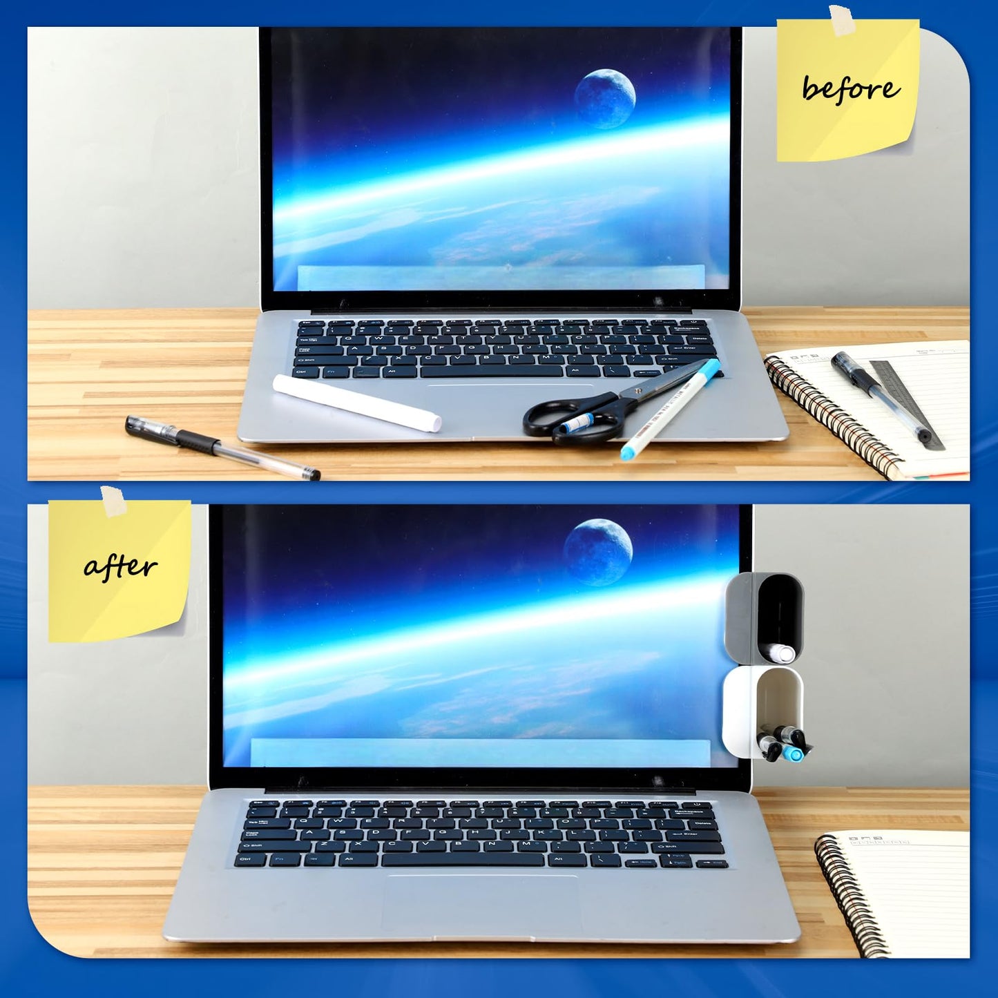 Resurhang 6 Pcs Monitor Pen Pencil Holders Screen Pen Holder Computer Monitor Pencil Holder Desktop Accessories Self Adhesive Table Side Desk Organizer for Office Classroom Gadget Storage(Gray, White)