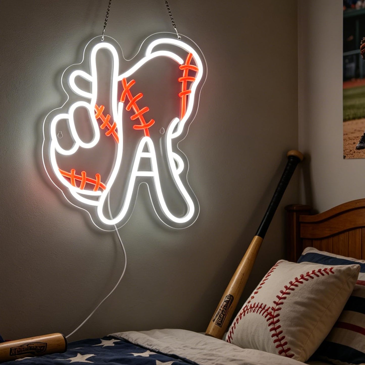 Baseball Neon Sign LA Baseball Neon Sign for Wall Decor LA Gesture Sign USB Dimmable LED Neon Lights for Home Bar Pub Tavern Party Man Cave Club Shops Hotel Store Business Gift
