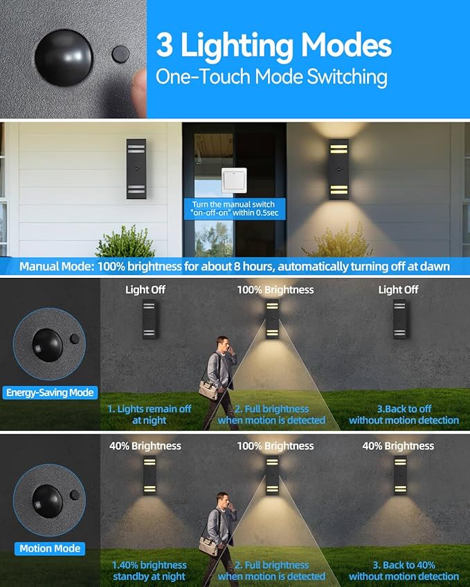 Motion Sensor Outdoor Lights, Modern Outdoor Wall Lights with E26 Base, Black Motion Detector Lights for Outside, Waterproof Sconce Exterior Lights for House Porch Front Door, Bulbs Included
