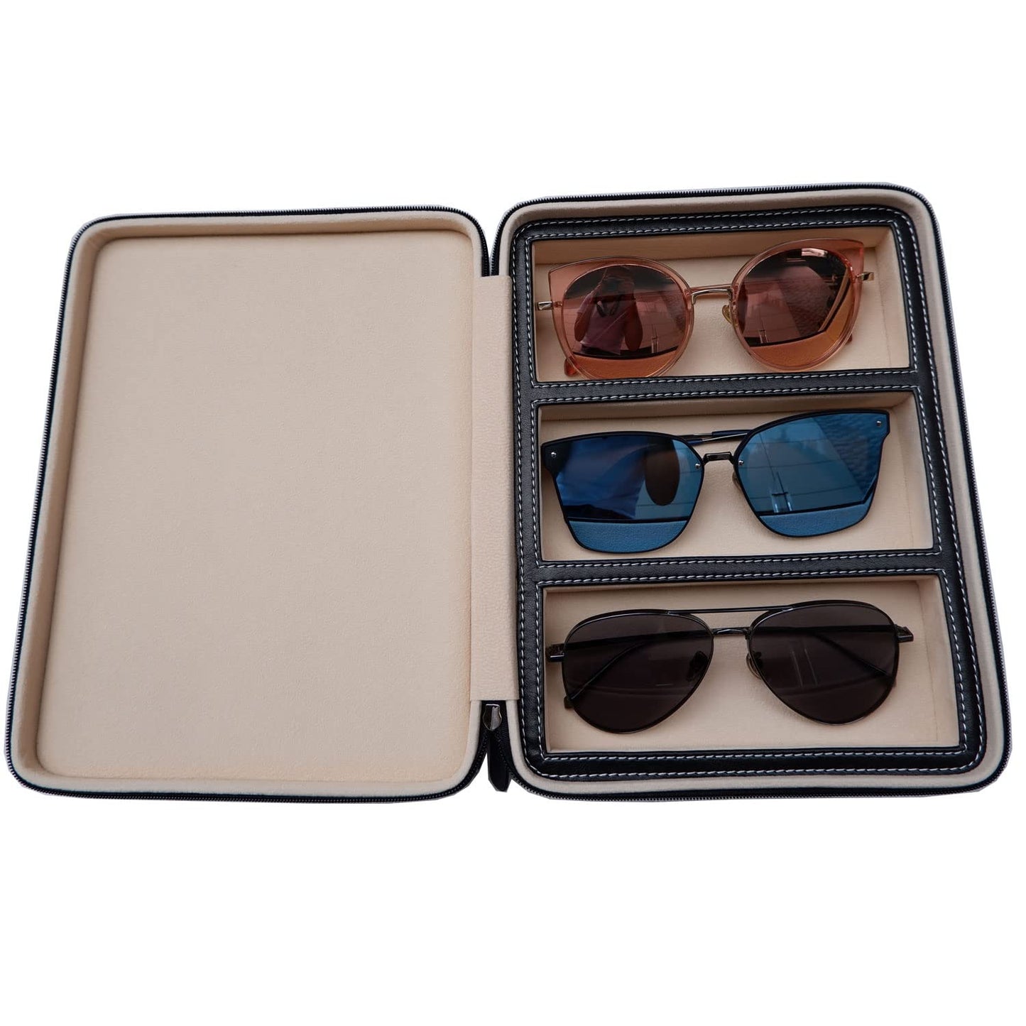 Beaufort 3 Slots PU Leather Eyeglasses Storage Box Sunglasses Box Jewelry Display Case Watch Box for Women Men