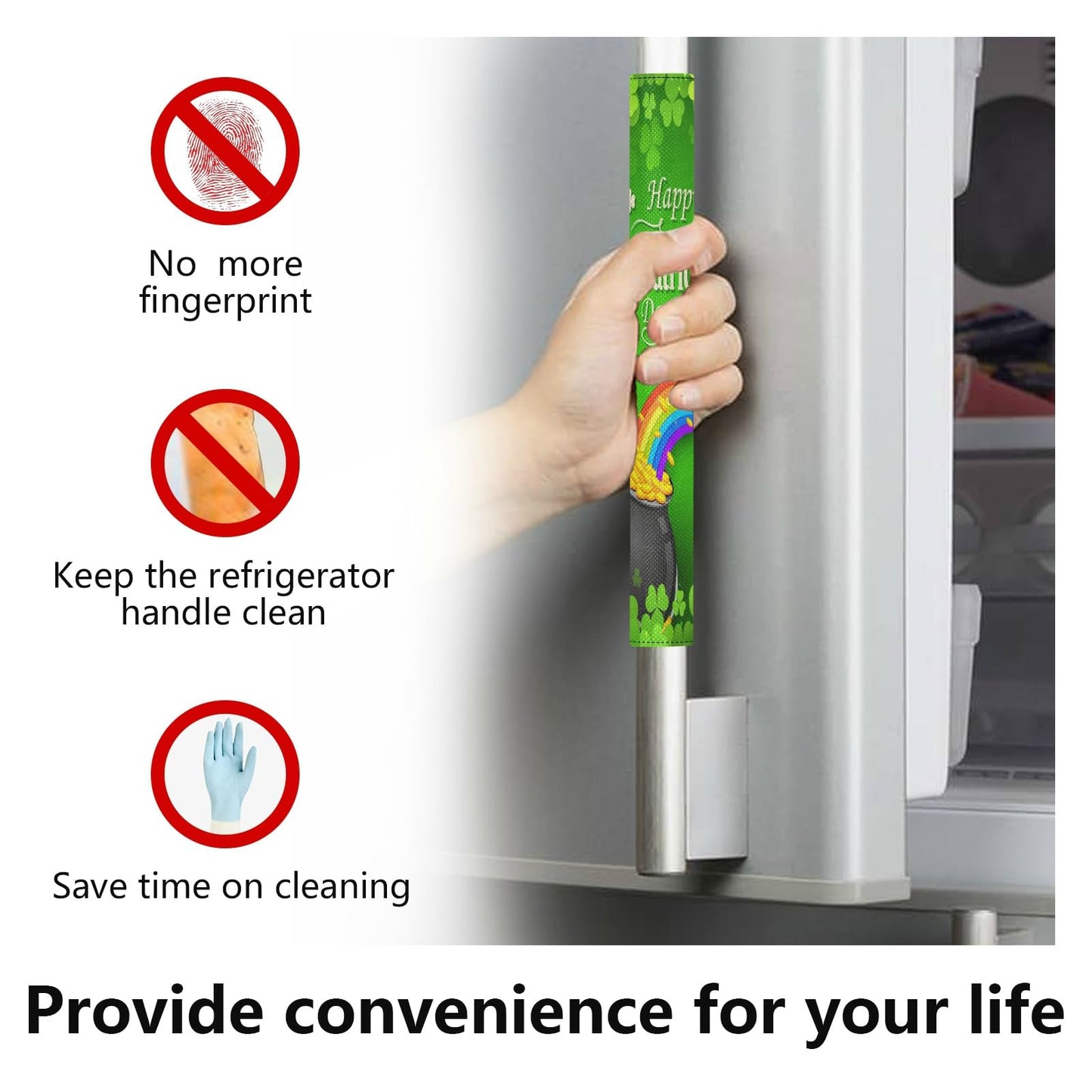 Eionryn St Patricks Day Clover Shamrock Refrigerator Door Handle Covers Gold Coin Rainbow Lucky Kitchen Appliances Gloves for Microwave Dishwasher Fridge Door Cloth Protector 2pcs