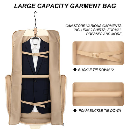 Travel Garment Bag for women,Lightweight Puffy Carry on Garment Bag for Hanging Clothes,44.7'' Waterproof Travel Suit Bag with Shoulder Strap,2 in 1 Foldable Duffle Bag,Beige