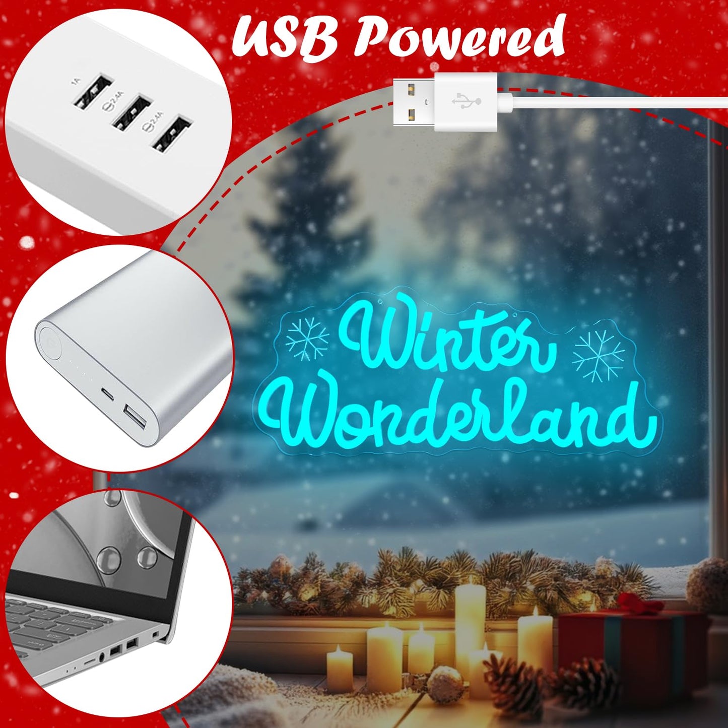 Winter Wonderland Christmas Neon Sign for Wall Decor Christmas Theme Party Decorations Dimmable Winter Wonderland Light Up Sign for Gifts