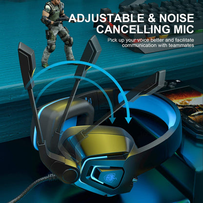 YOTMS Gaming Headset for PS5 PS4 PC Wired Headset for Xbox One, Switch, Over-Ear Gaming Headphones with Noise Cancelling Mic & Surround Sound, Games Headsets for Laptop/Phone/Tablet (Blue)