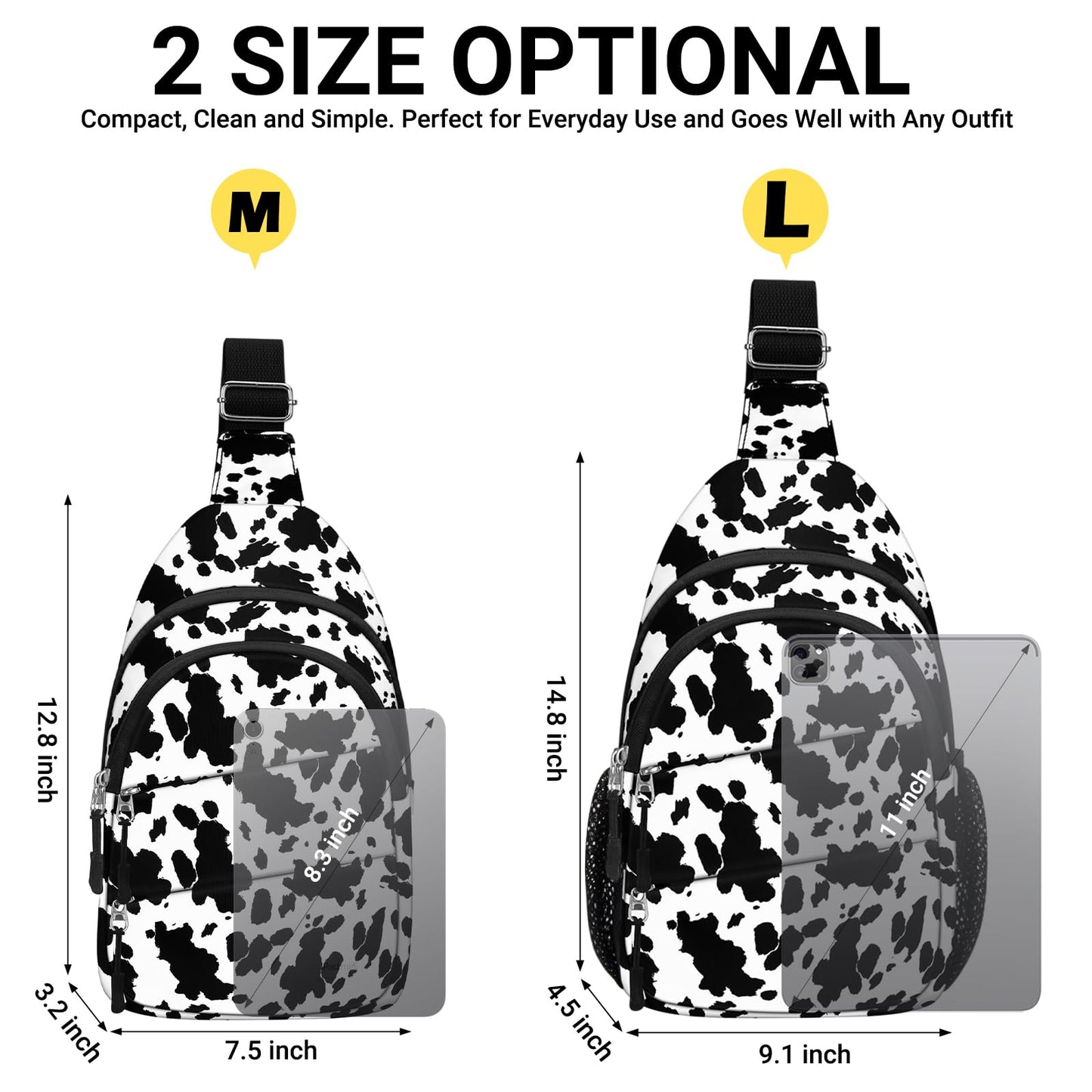 Tuwubi Crossbody Bags for Women, Sling Bag for Men, Small Hiking Backpack Anti Theft Lightweight for Outdoors Travel （M, Cow Print）