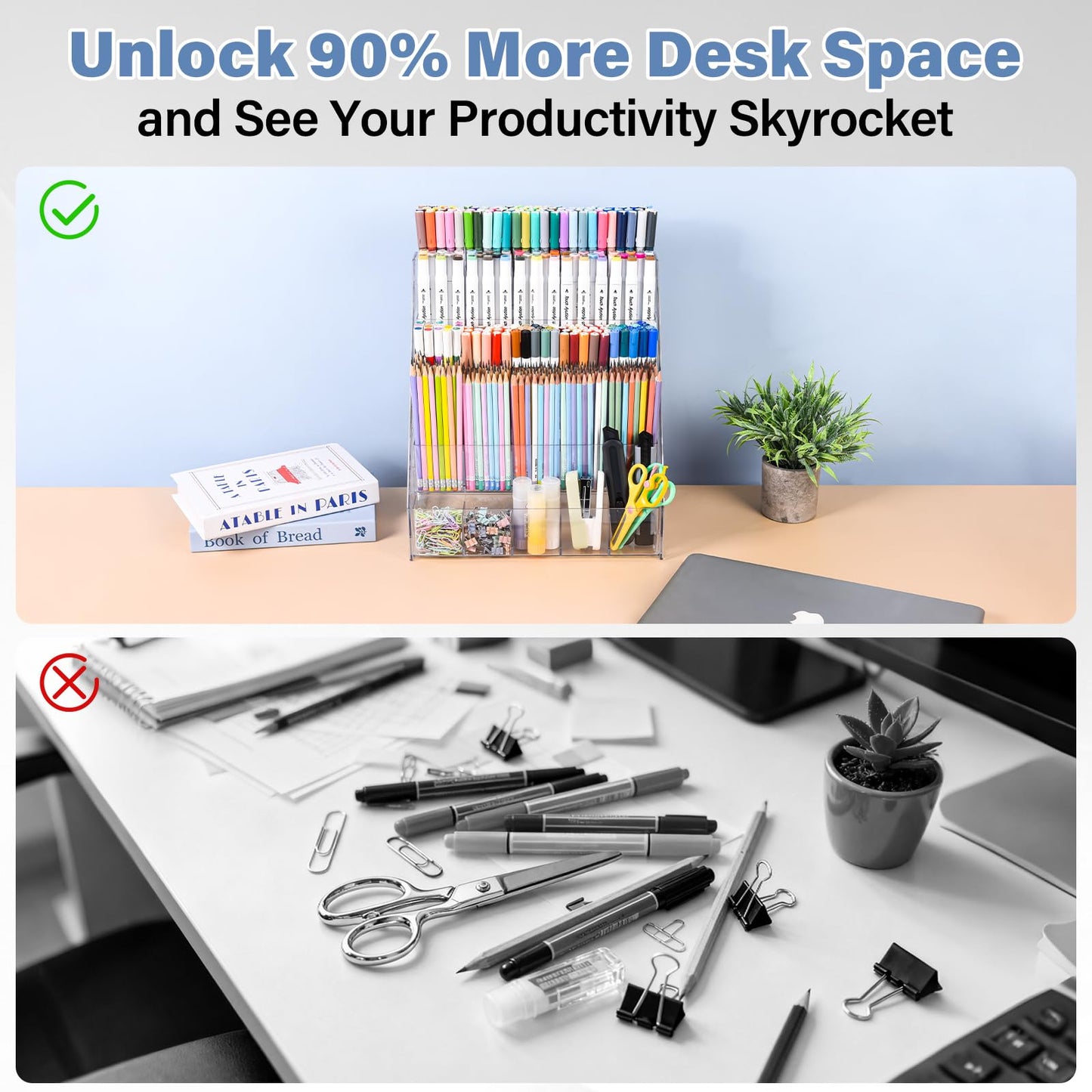 CELSOL Acrylic Marker Organizer – 4 Tier 20 Compartments for Pens, Markers, Art Supplies & Office Essentials – Clear Vertical Desk Storage for Home, Office & School