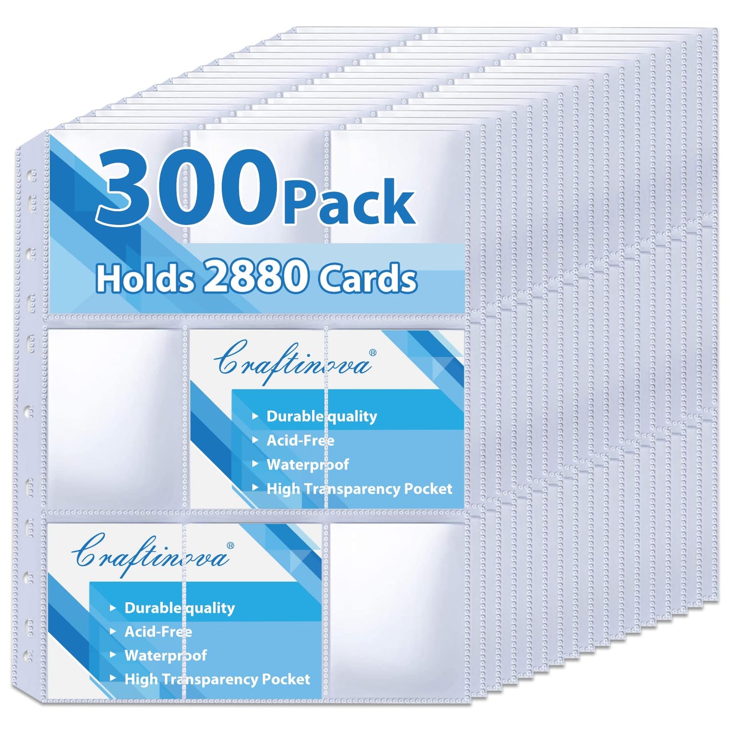 300 Pack 9 Pocket Card Sleeves Binder Sheets，Holds 5400 Cards, Clear Trading Card Sleeve Pages Protector for Trading Card Binder Sleeves Fit for Baseball,Football,Game,Business Cards