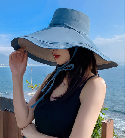 HUAMULAN 7" Wide Brim Women Summer Sun Floppy Hat Beach Bucket Hats Reversible Foldable Fishing Travel UV Protection Lady Hat