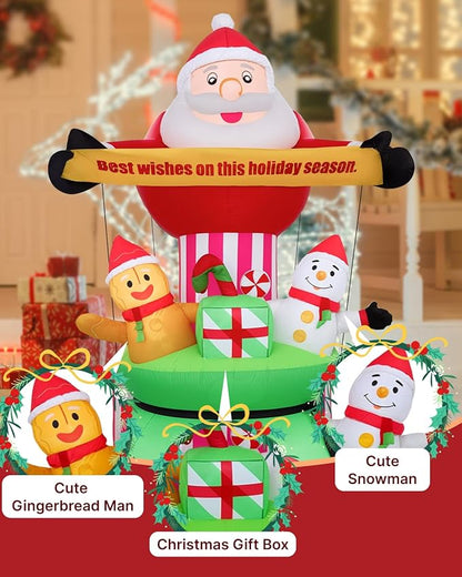 9FT Christmas Inflatables Outdoor Decorations,Blow Up Yard Decorations Santa Claus Snowman Gingerbread Man and Gift Bag,Built-in LED Lights for Garden Lawn Xmas Decor