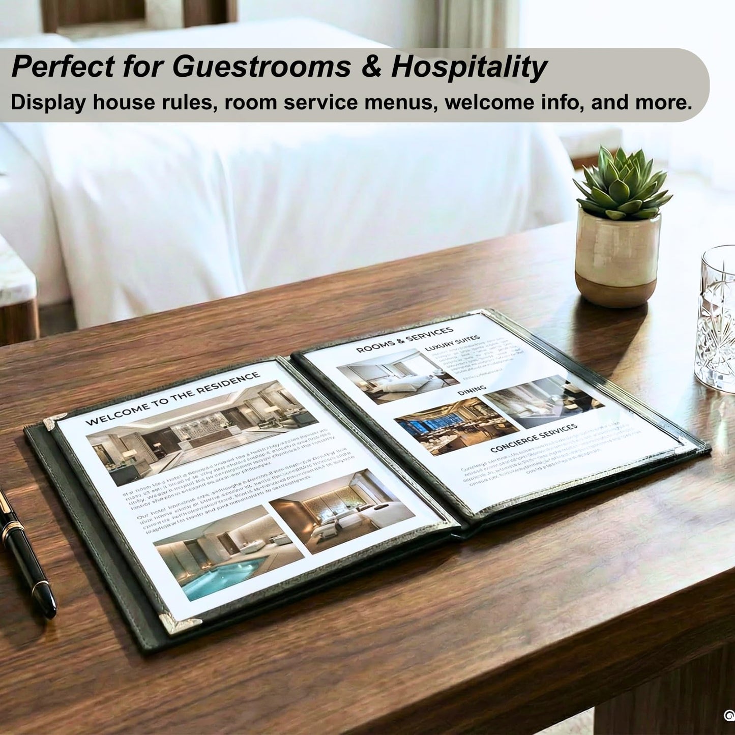 Restaurant Menu Covers 8.5 x 11, 2 Pack Menu Holder – Faux Leather Menu Book with Clear PVC Sleeves, 4 Page 8 View, Waterproof & Durable Menu Book for Restaurant, Bar, Café, Hotel