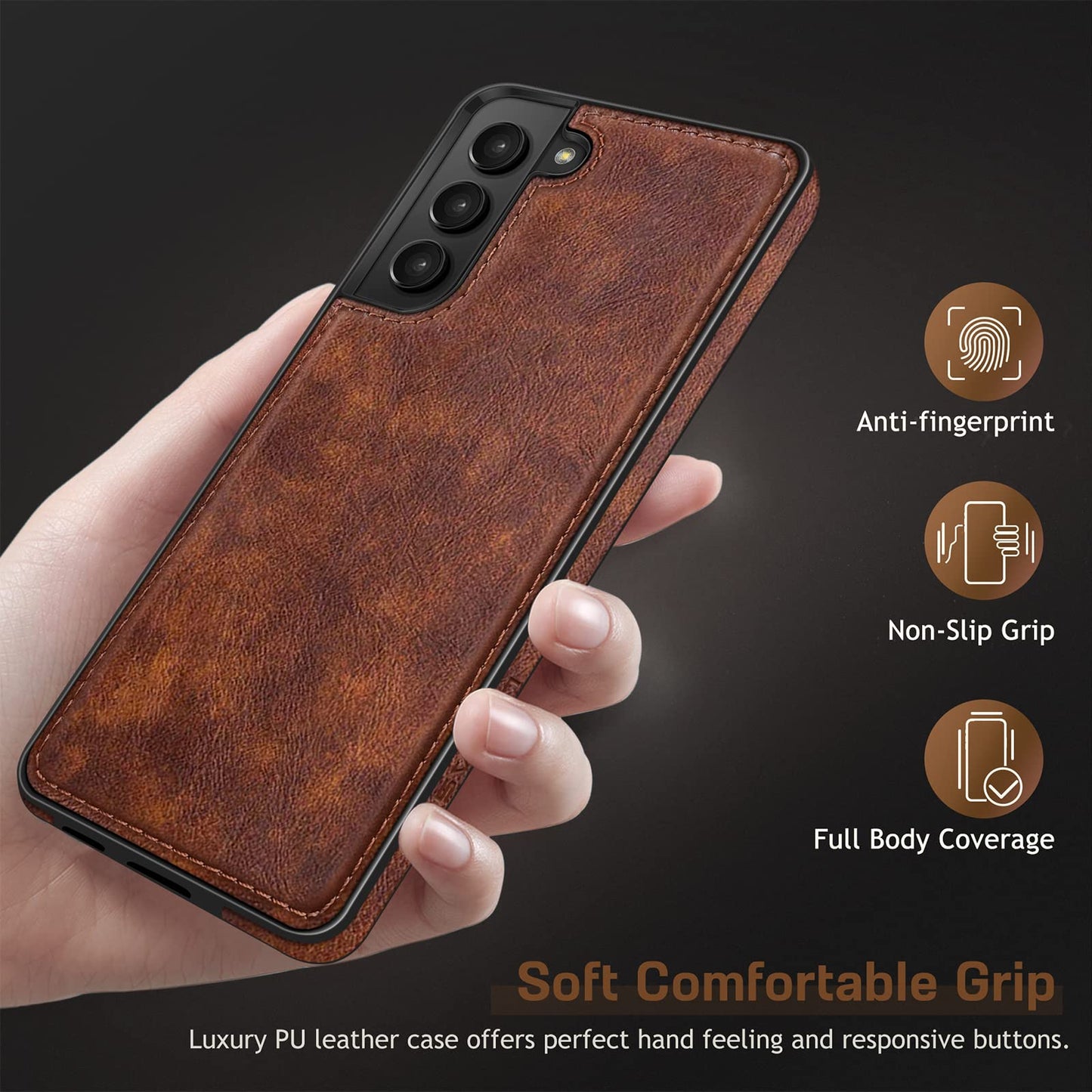LOHASIC for Galaxy S22 Case 5G, Premium Leather Luxury PU Non-Slip Grip Rugged Bumper Shockproof Full Body Protective Cover Men Women Phone Cases for Samsung Galaxy S22 (2022) 6.1 inch - Brown