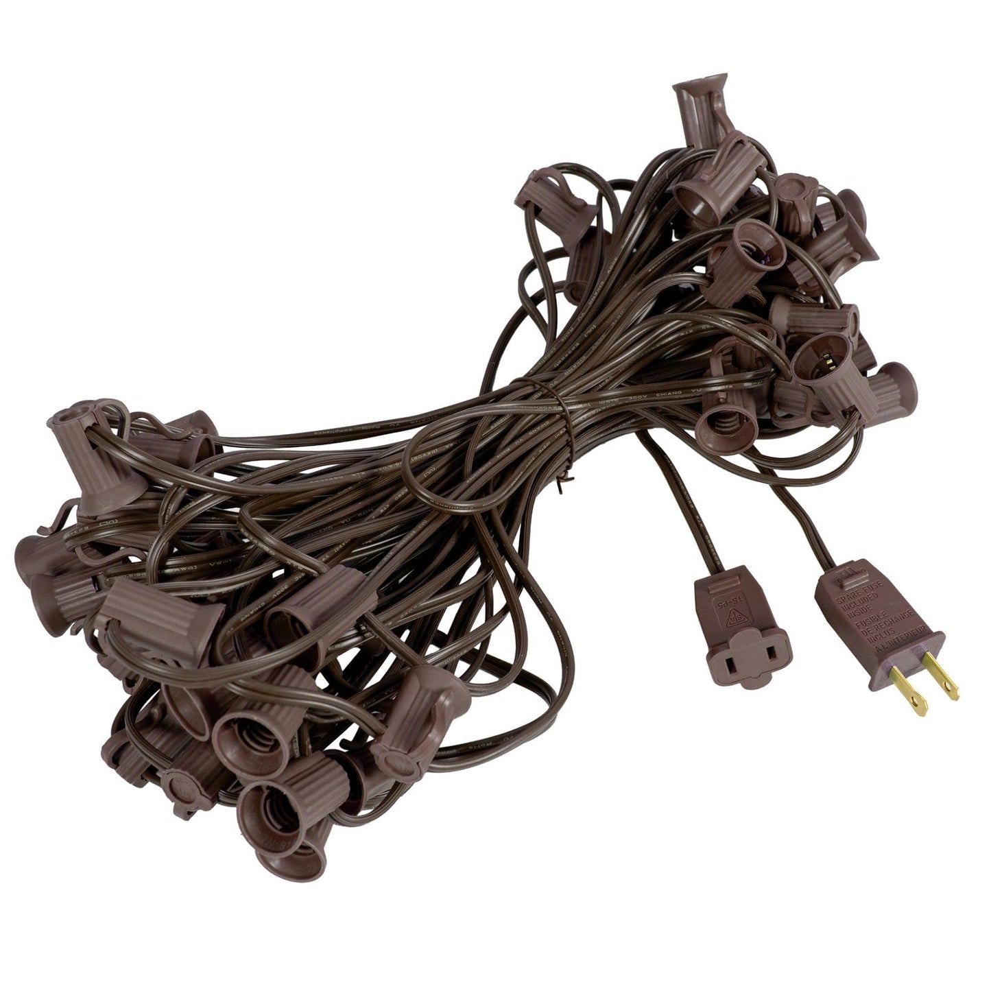 Novelty Lights 50 Foot String Light Set - Indoor/Outdoor Stringer Set for Christmas, Wedding Decor, Patios, & More - C7/E12 Intermediate Base (Brown Wire, 12" Spacing)