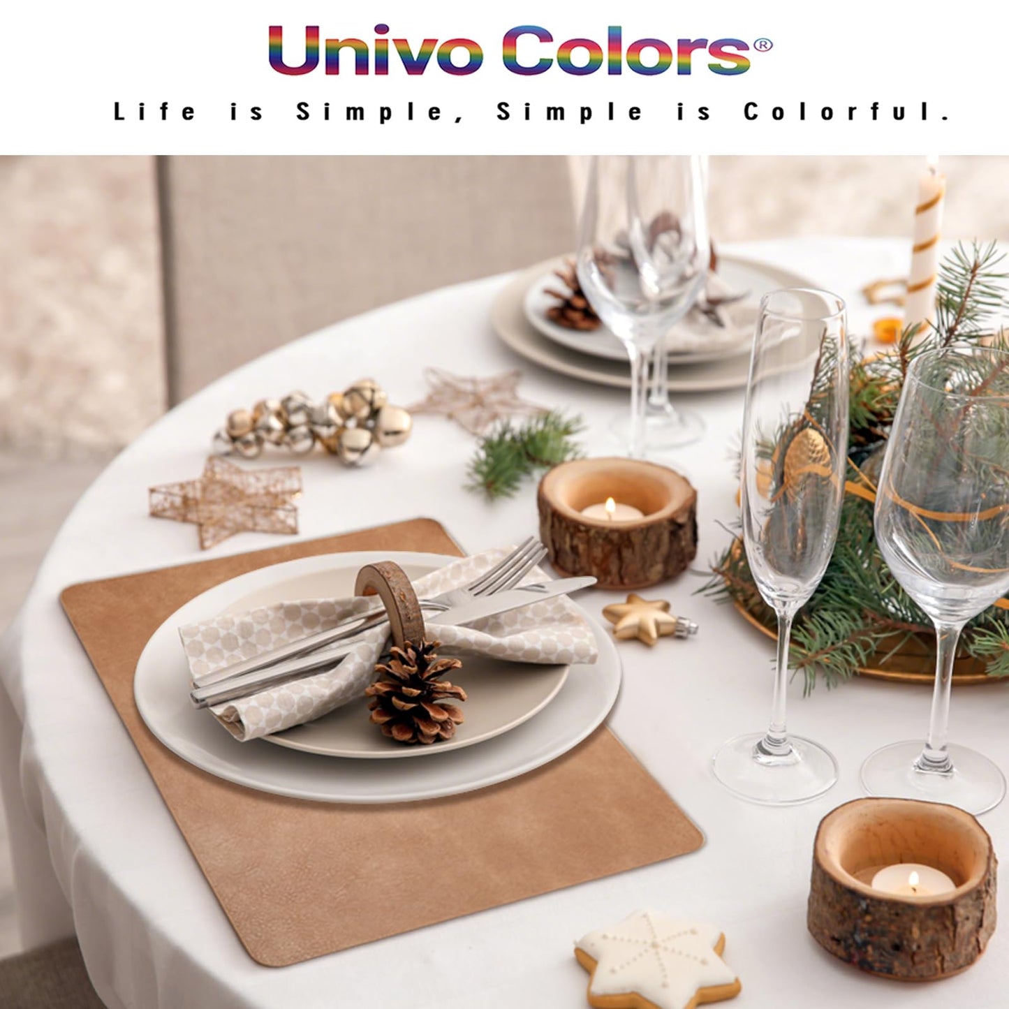 UnivoColors Placemats,Heat Resistant Placemats Set of 6 Washable 12 x 17 Inch,Waterproof Table Mats,Wipeable Pu Place Mats for Kitchen,Dining Room.Reddish Brown