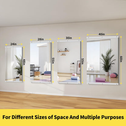 InfiniGlass Home Gym Mirror - 55x30 Inch, 2PCS Frameless Tempered Glass Full Body Mirror for Wall Mount - Ideal for Yoga, Workout, Bedroom, Dance Studio (Silver)