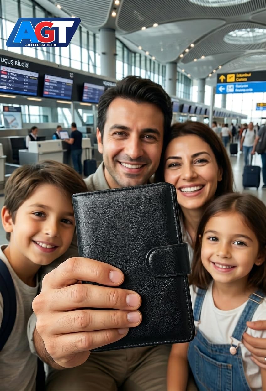 Passport Credit Card Holder - Passport Wallet for Men - Passport Holder for Travel - for 2 Transparent Passport Pockets, Boarding Pass, ID, Credit Cards, Cash, Coin - Family Passport Wallet
