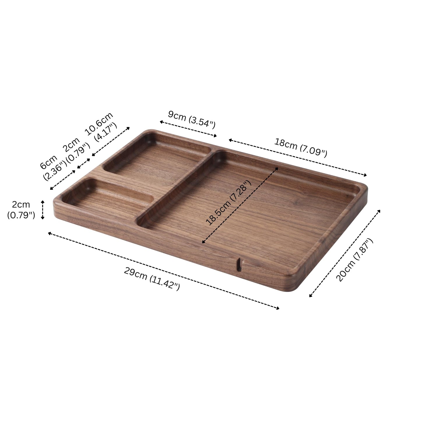 SEEDWAVE Walnut Wooden Valet Tray – Bedside Table Organizer for Men Dad, Edc Catch All Tray with Cable Slot (11.4 x 7.9 x 0.8 Inch)