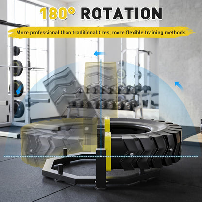 Tire Flip Trainer, Heavy Duty Steel Tire Flipping Machine with Weight Plate Posts, Non-Slip Base for Crossfit, Gym & Home Workouts, Expandable Full-Body Training Equipment