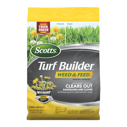 Scotts Turf Builder Weed & Feed5, Weed Killer and Lawn Fertilizer, Controls Dandelion, Clover and More, 4,000 sq. ft, 11.32 lbs.