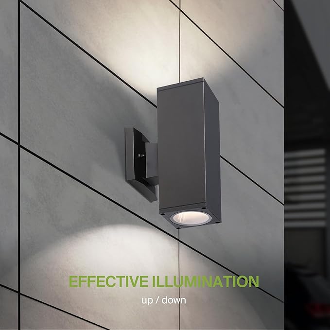 ASD 2 Light Square Outdoor Wall Light Fixture | 120W E26 Socket 120V ETL Cylinder Up Down Lights | LED/CFL/Incandescent Bulb Exterior Wall Sconce | Front Door, Porch, Patio | Bronze