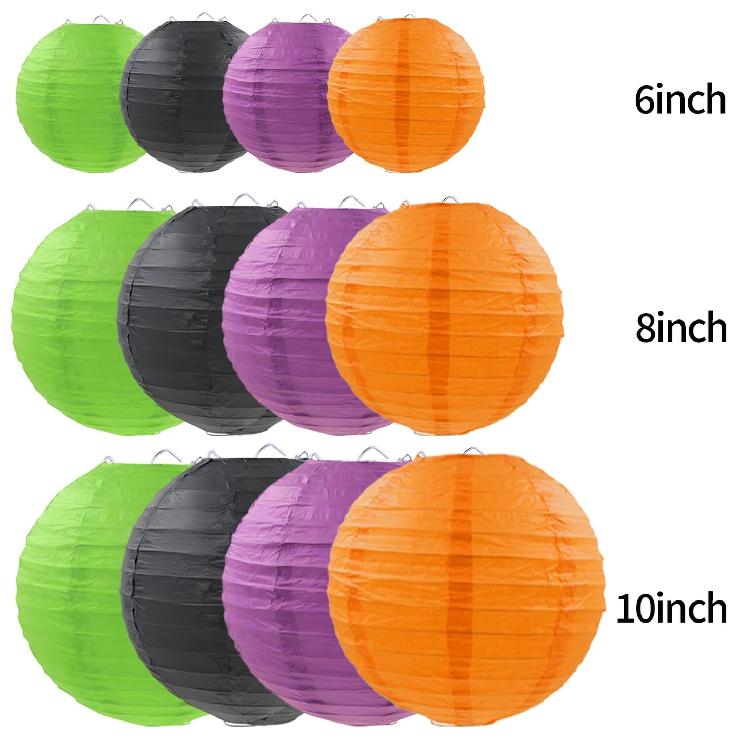 FUGUIR Halloween Paper Lanterns Black Purple Orange Green Halloween Party Decorations for Birthday Baby Shower Bachelorette Wedding Bathroom Hanging Supplies (12 PCS)