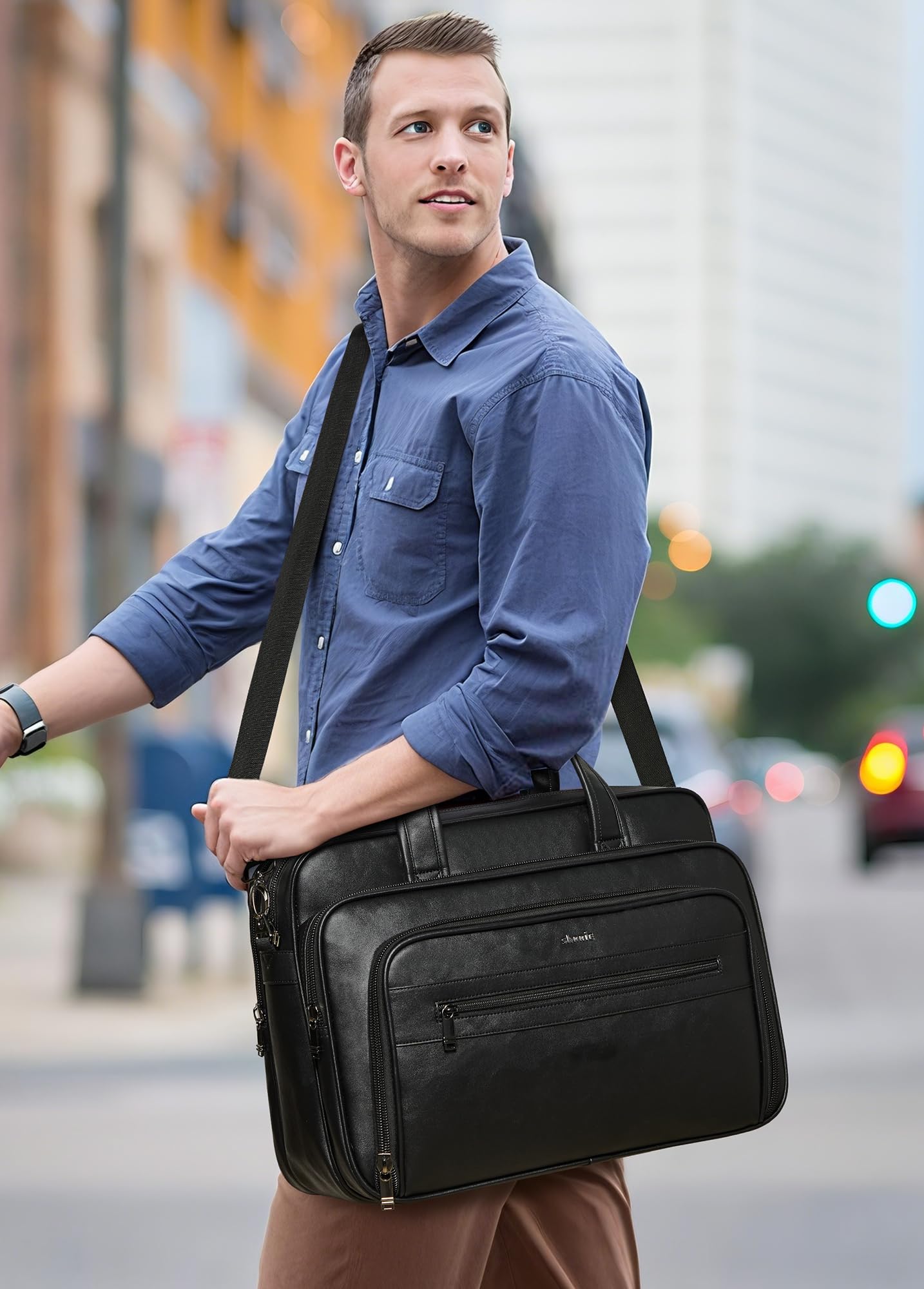 Shrrie Leather Messenger Bag for Men&Women 17 Inch Leather Laptop Bag,Water-Resistant Large Shoulder Satchel Office,Work