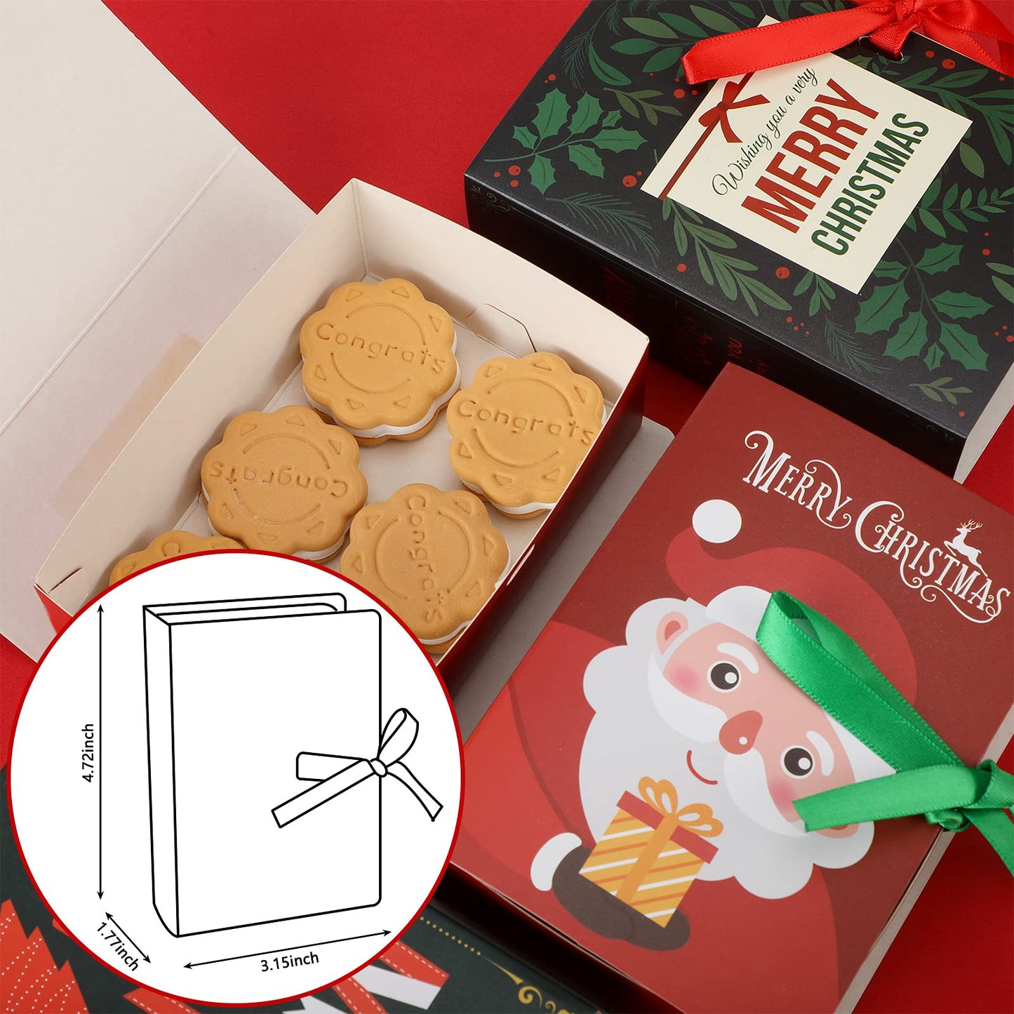 Outus 24 Pcs 3.15 x 1.8 x 4.3 Inch Small Christmas Cookie Tin Mini Xmas Cookie Boxes Trays for Gift Giving Holiday Pastries Box Chocolate Candy Bakery Cakes Goodies Treat Food Container Box Packaging