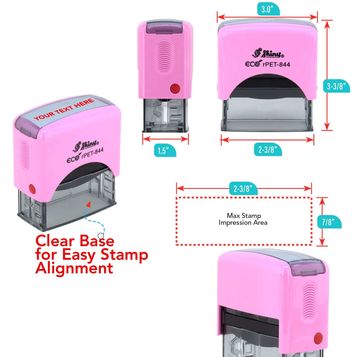Stamp Pro Pink Self Inking 3 Line Custom Stamp – Personalized Name or Text Stamp for Home, School, Crafts & Business Use