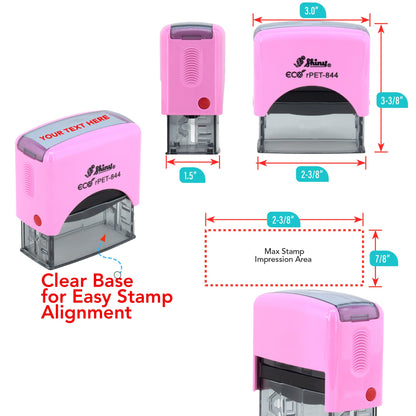Stamp Pro Pink Self Inking 3 Line Custom Stamp – Personalized Name or Text Stamp for Home, School, Crafts & Business Use