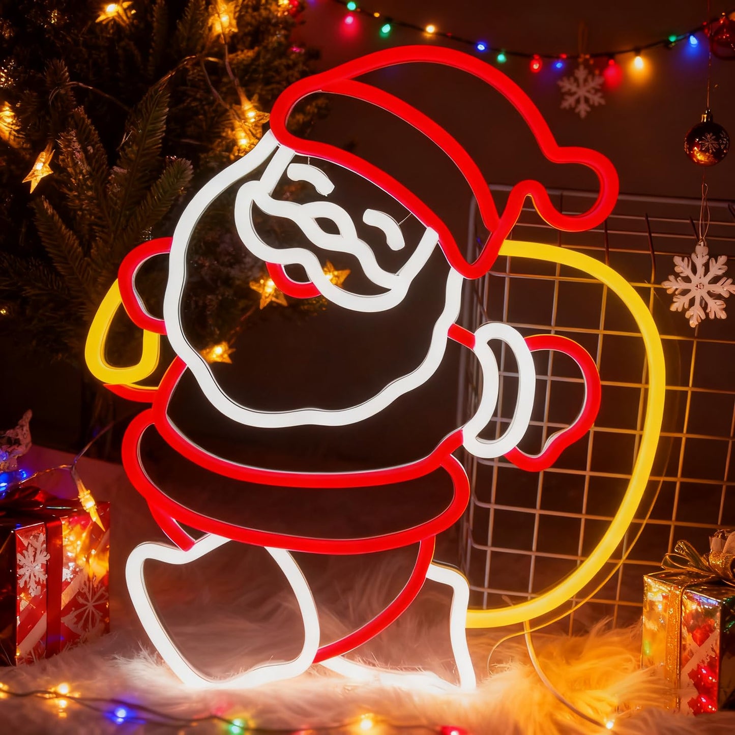 Mvorixa Santa Claus Neon Sign Christmas LED Wall Light for Holiday Decor, USB Powered Red White Yellow Santa Neon Lights for Home Bedroom Kids Room Party Christmas Gift Decorations