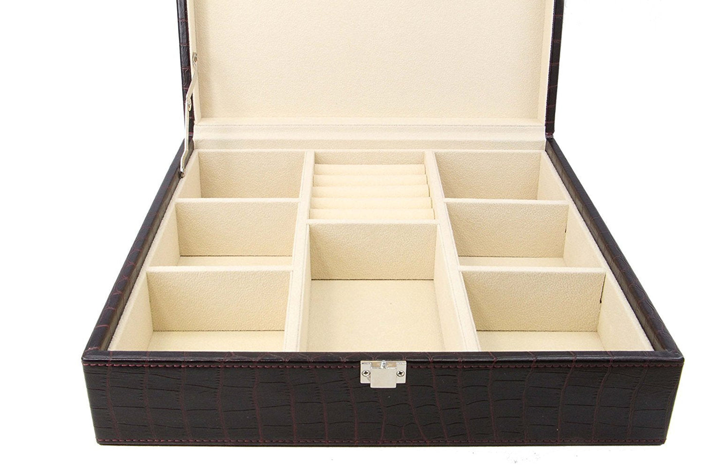 Decorebay Handcrafted Crocodile Leather Tie Box and Cufflink Storage Box for Men – Seal Brown