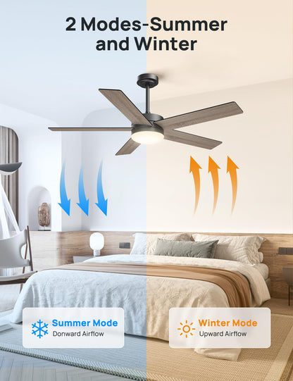 VanBoLon Ceiling Fans with Lights 52 Inch Outdoor, Ceiling Fan with Remote Control & Light, 52" Ceiling Fan Flush Mount with Dimmable LED DC Reversible Motor for Bedroom, Living Room, Patios