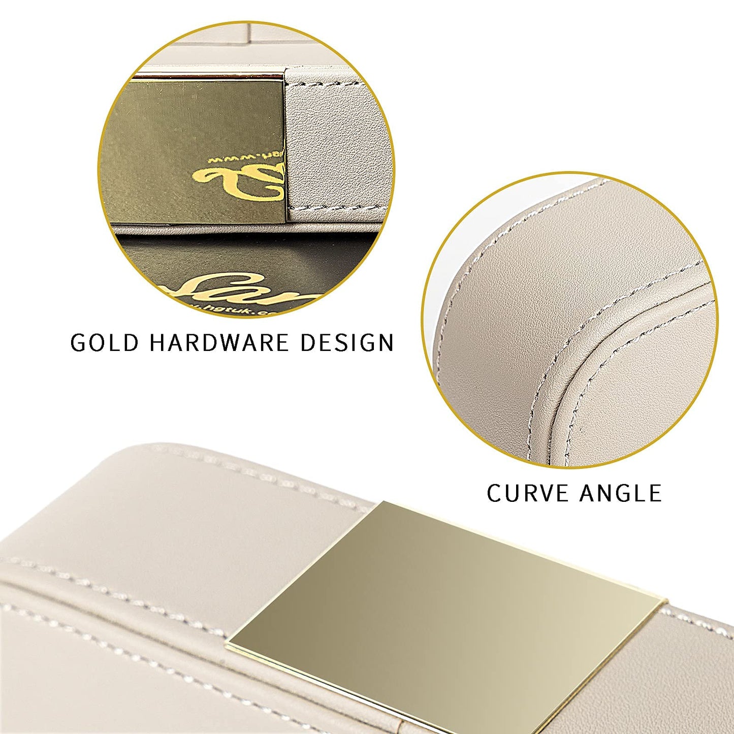 SANZIE Luxury Leather Desktop Storage Small Catchall Organizer Decorative Tray for Entryway Table to Hold Jewelry Watch Cosmetics Keys Phone Wallet, Home & Office Accessories (Metal Gilded, Grey)