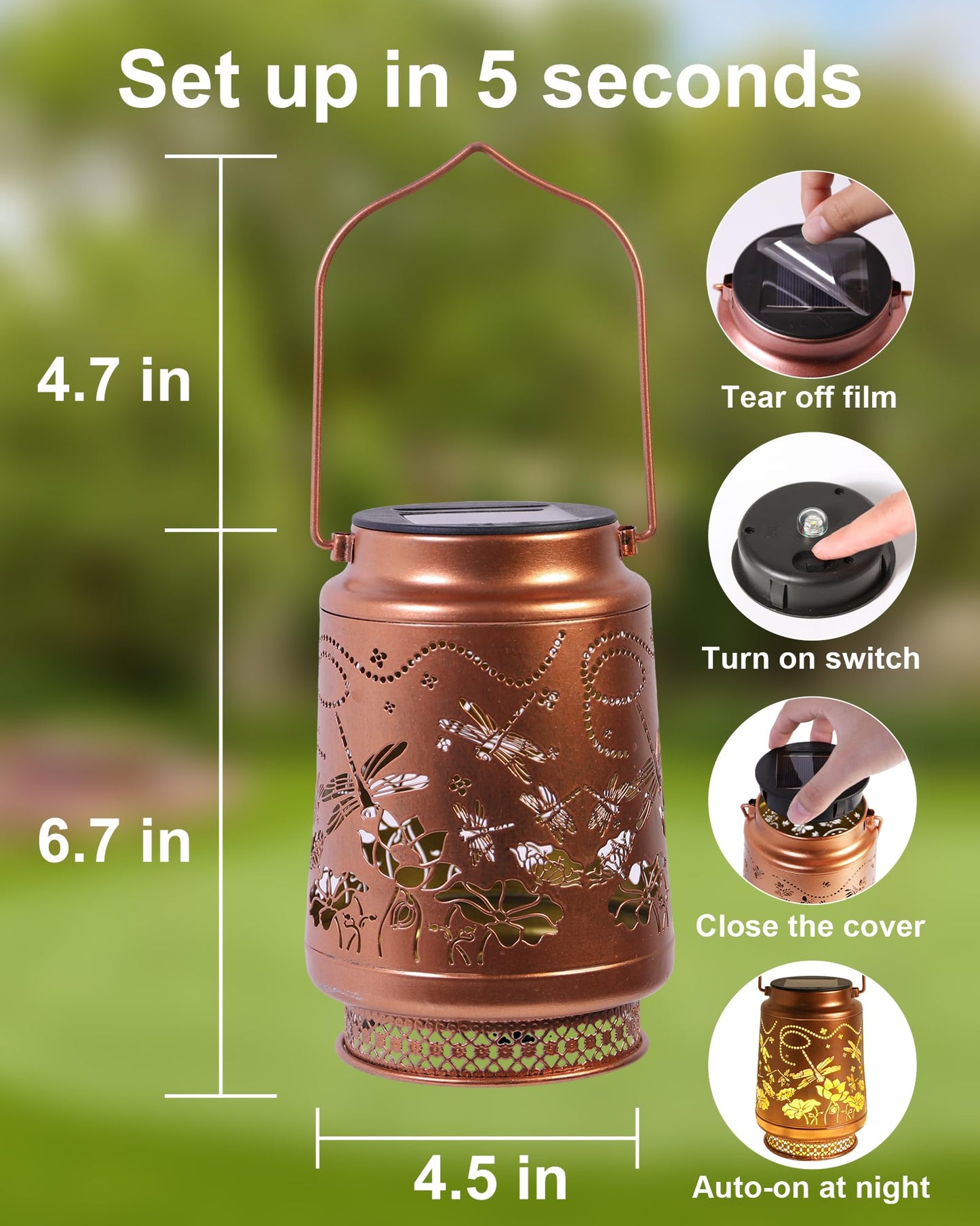 2 Pack Dragonfly Solar Lanterns Outdoor Waterproof, Garden Decor Birthday Gifts for Women Mom Grandma Sister, Metal Hanging Solar Lights Outside Decorative for Backyard Patio Lawn Pathway Landscape