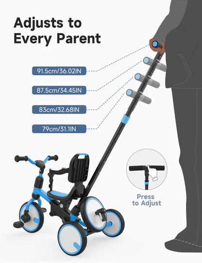 besrey 5-in-1 Toddler Tricycle with Push Handle, Grow with Me Kids Trike for 1-3 Years, Balance Bike & Tricycle, Adjustable Parent Steering, Safety Seat with Backrest