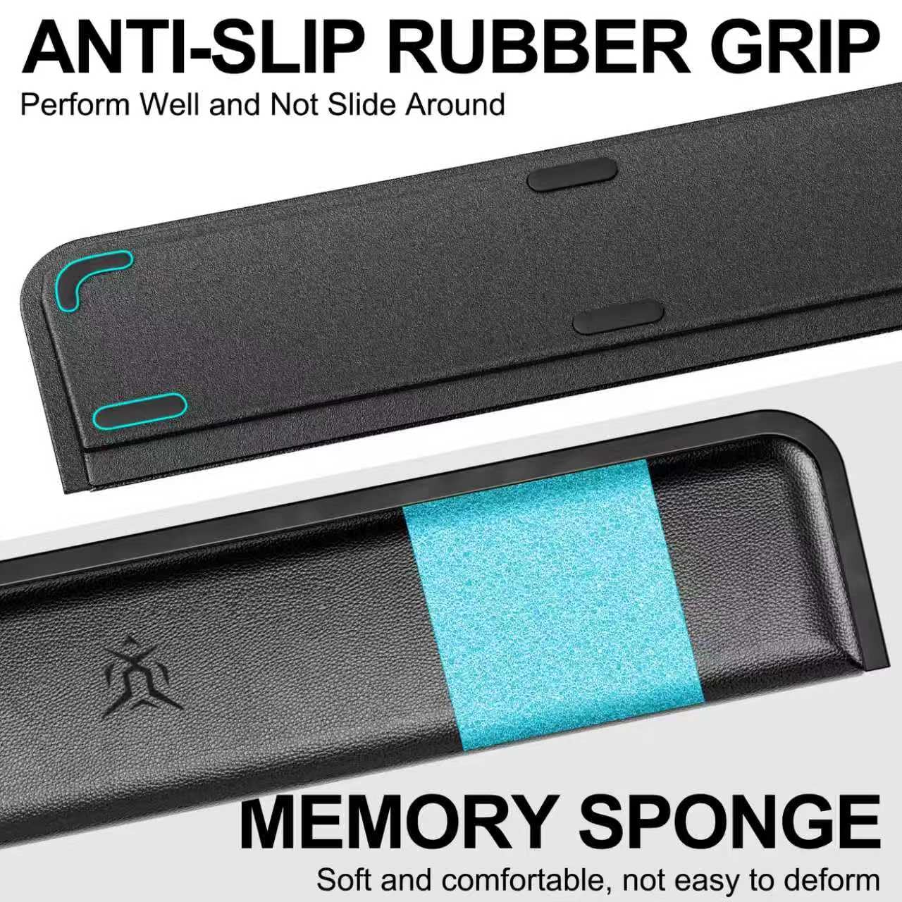 Jomwag Computer Keyboard Wrist Rest Pad, Ergonomic Soft Memory Foam Wrist Support w/Anti-Slip Rubber Base, Black (Protein leather, 15.35 in*3.54 in*1.1 in)
