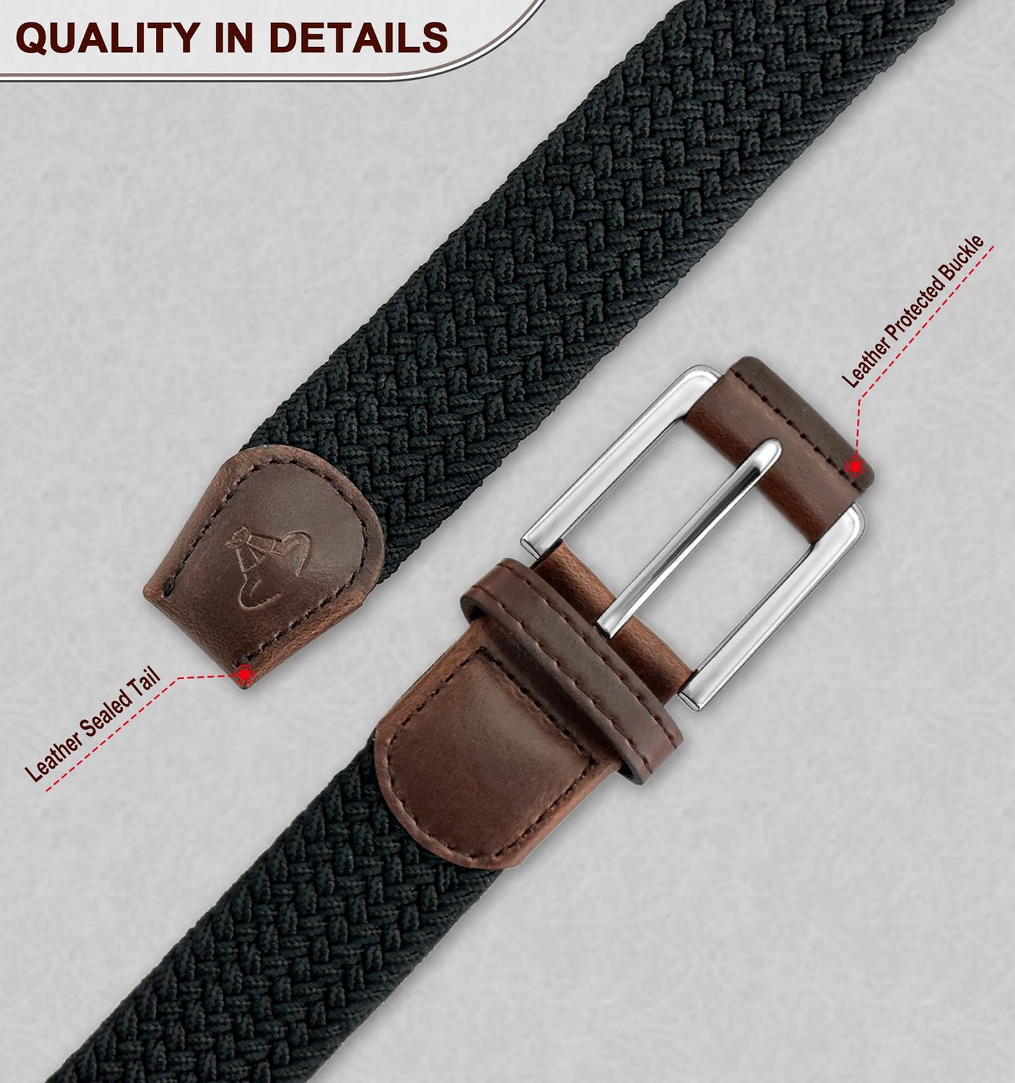 BULLIANT Belt for Men 2Pack,Mens Gift Stretch Braided Web Belt Elastic for Casual Golf Jeans,1 3/8"(Black/Deep Brown,36"-40" Waist Adjustable)