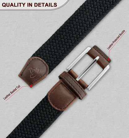 BULLIANT Belt for Men 2Pack,Mens Gift Stretch Braided Web Belt Elastic for Casual Golf Jeans,1 3/8"(Black/Deep Brown,36"-40" Waist Adjustable)