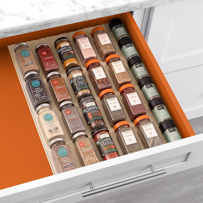 YouCopia SpiceLiner Adjustable Spice Drawer Liner, 10ft Roll, Sandstone, Seasoning and Spices Bottle Organizer Insert