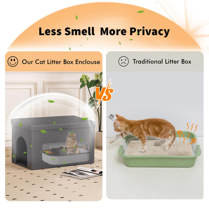 Zerbuger Cat Litter Box Enclosure Furniture for Odor Control, Hidden Cabinet Cats Litter Ottoman with Flip-Up Lid,Cat Litter Box Bench with Storage Space, Dog Proof(Grey, Large)