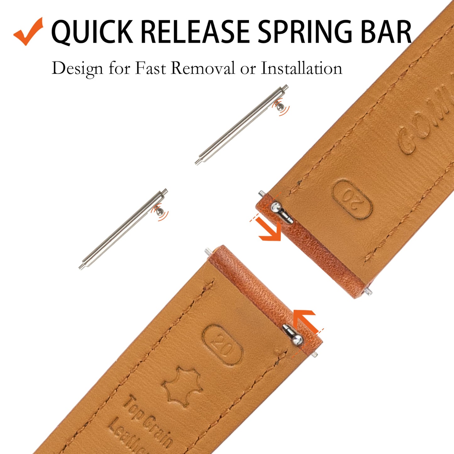 Gomvadr Quick Release Leather Watch Band, Two Tone Oil-tanned Top Grain Leather Watch Straps 18mm 20mm 21mm 22mm Replacement Watch Belt for Men Women (Cognac/Silver Buckle, 18mm)